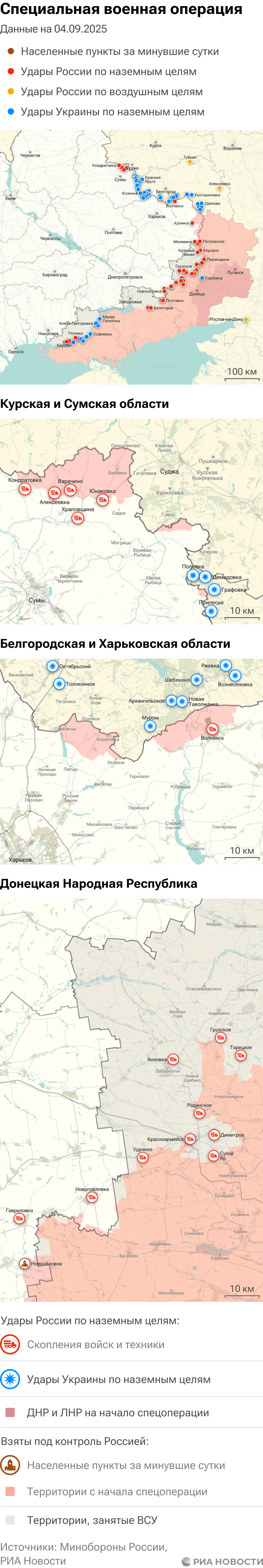 Карта спецоперации Вооруженных сил России на Украине на 04.09.2025