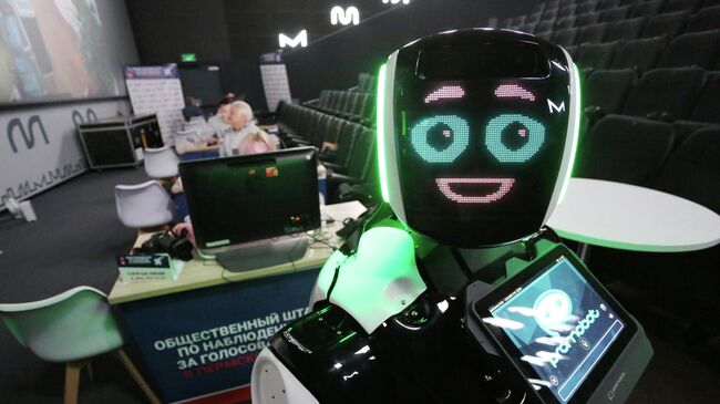 Робот компании Промобот в общественном штабе по наблюдению за голосованием во время выборов губернатора Пермского края в Перми