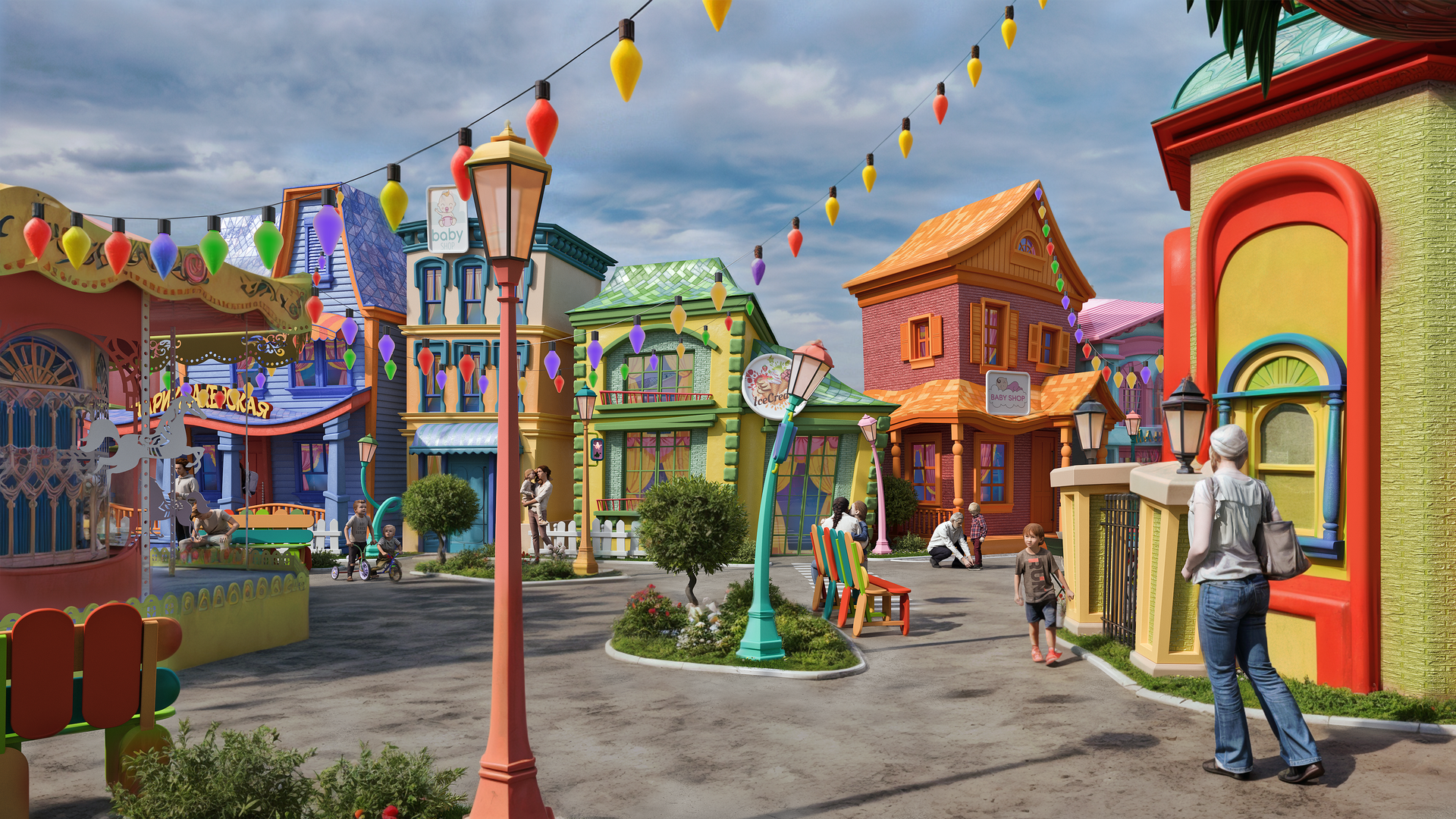 Тематическая зона в стиле сказочной деревни в уличном секторе парка развлечений Остров мечты - РИА Новости, 1920, 16.09.2025