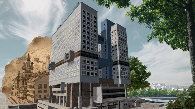 3D-визуализация Дома Советов в Калининграде из мобильного приложения Обогнавшие время.