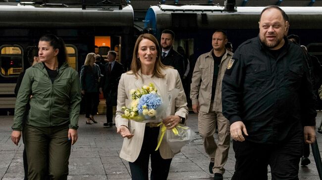 Глава Европарламента Роберта Метсола во время визита в Киев. 17 сентября 2025