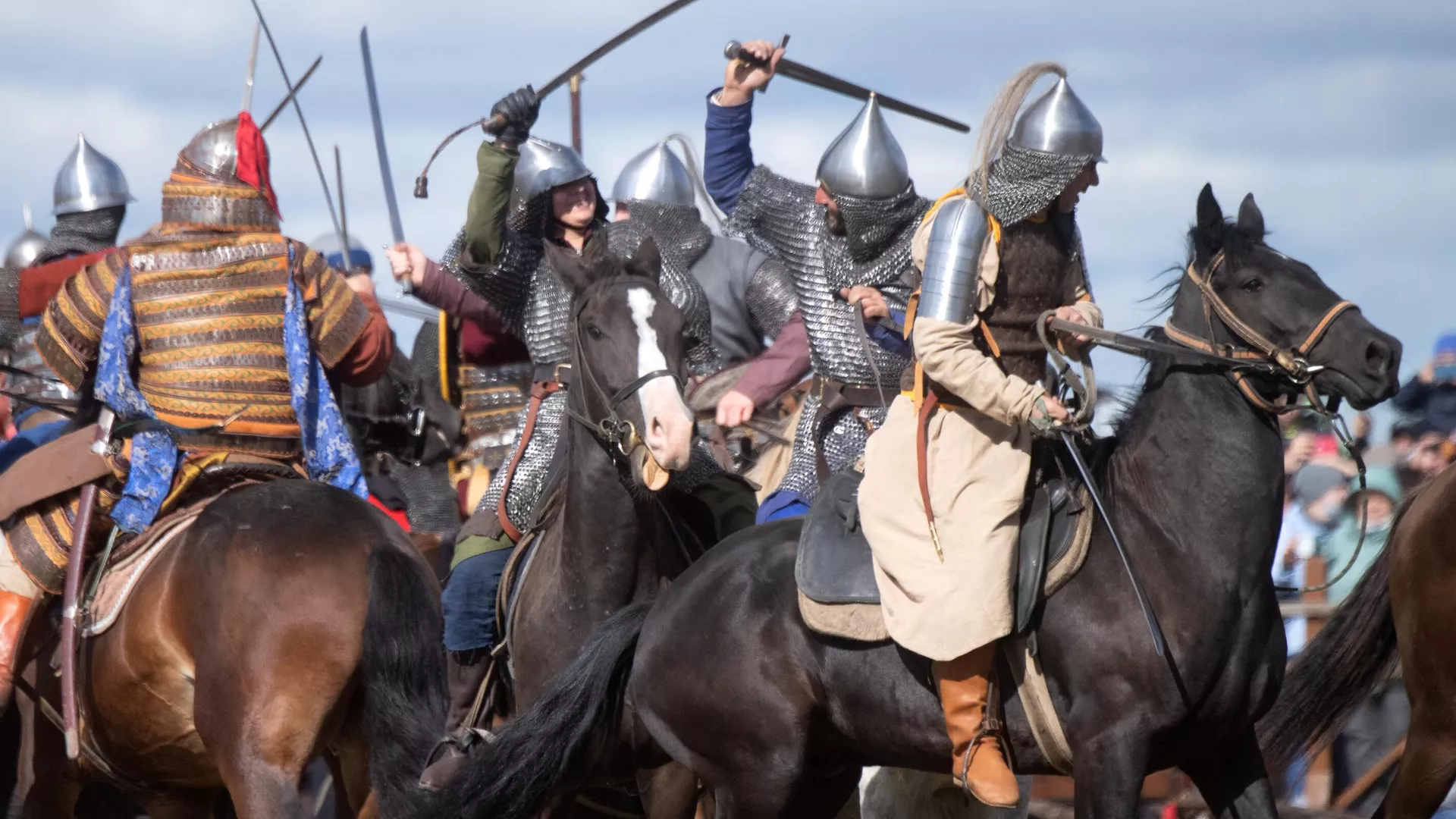 Medieval Russian warriors during a historical reconstruction event.