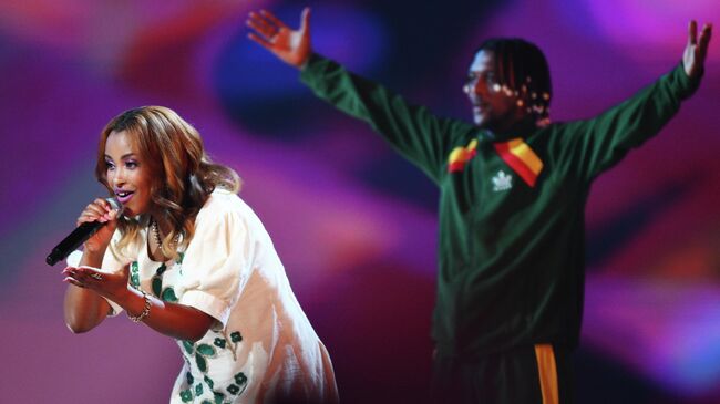 Нетсанет Султан выступает на международном музыкальном конкурсе Интервидение в Москве