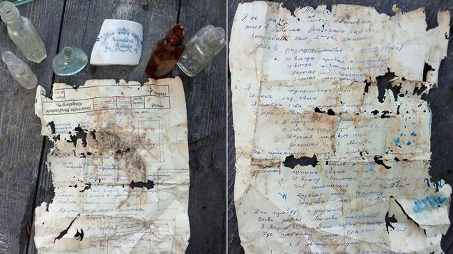 Бутылку 1945 года с текстами советских песен нашли поисковики на местах боев в поселке Светлое