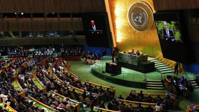 Генеральный секретарь ООН Антониу Гутерреш выступает на 80-й сессии Генеральной Ассамблеи ООН. 23 сентября 2025