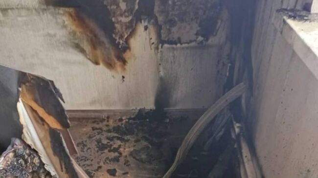 Последствия пожара в квартире в подмосковном Подольске