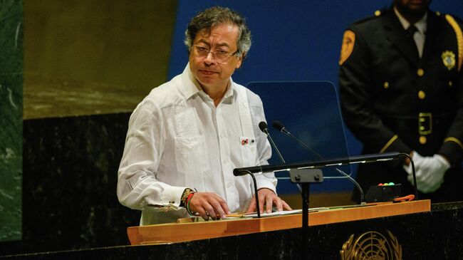 Президент Колумбии Густаво Петро выступает на 80-й сессии Генеральной Ассамблеи ООН. 23 сентября 2025