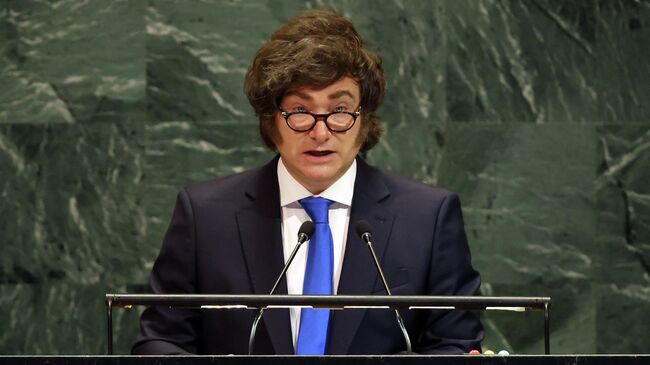 Президент Аргентины Хавьер Милей выступает на 80-й сессии Генеральной Ассамблеи Организации Объединённых Наций. 24 сентября 2025