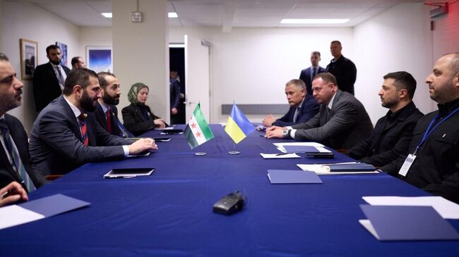 Встреча президента Сирии переходного периода Ахмеда аш-Шараа и Владимира Зеленского в Нью-Йорке