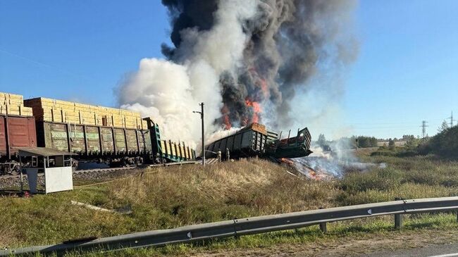 Последствия столкновения поезда с грузовиком на железнодорожном переезде под Смоленском