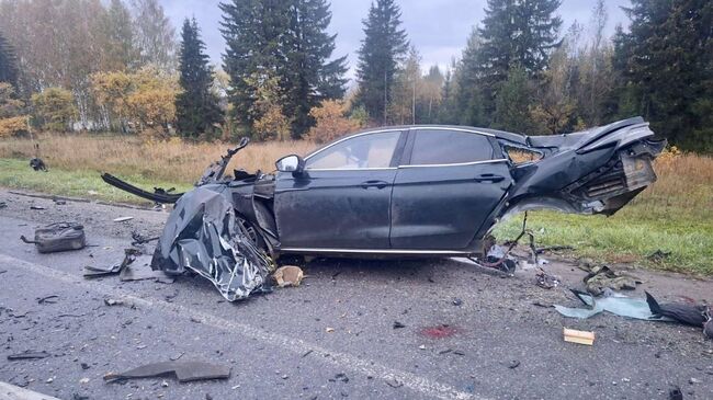Легковой автомобиль после столкновения с грузовиком в Удмуртии