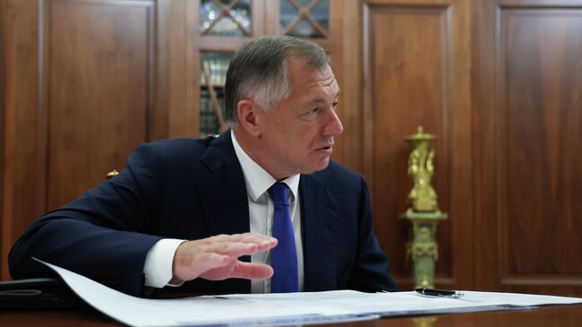 Заместитель председателя правительства РФ Марат Хуснуллин во время встречи с президентом РФ Владимиром Путиным