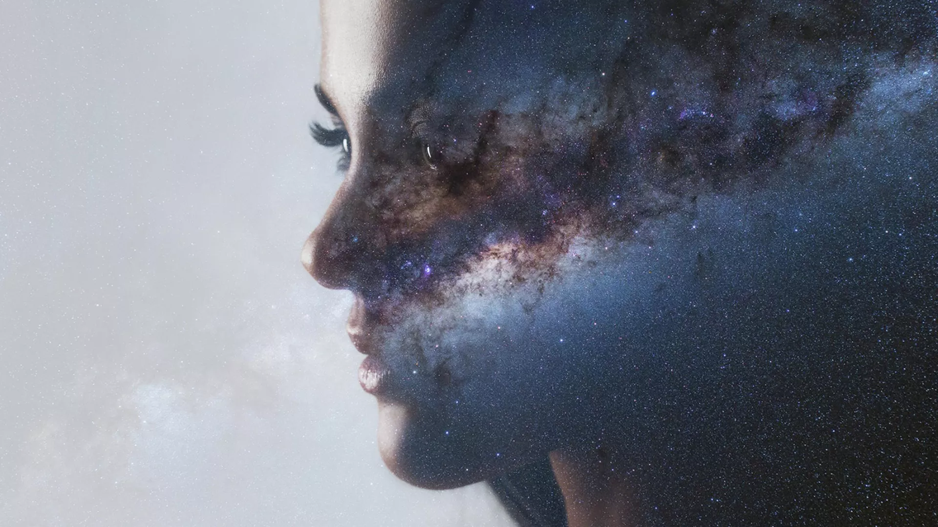 The Universe and a girl Universe and a girl, symbolizing the cosmic origin of life