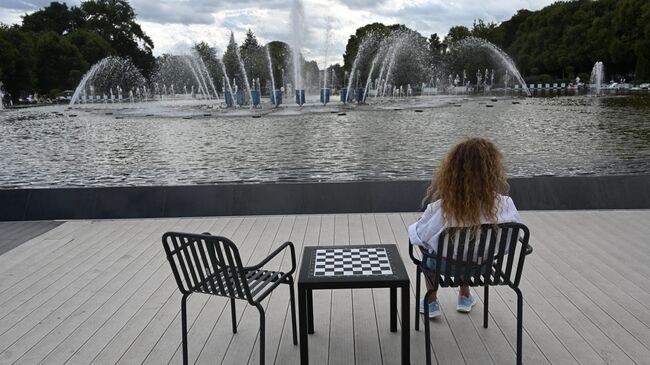 Девушка отдыхает в Центральном парке культуры и отдыха имени М. Горького в Москве