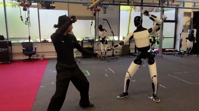 Робот Optimus тренируется в стиле боевых искусств кунг-фу