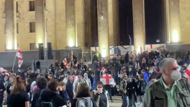 Митингующие у здания парламента в Тбилиси Митингующие у здания парламента в Тбилиси