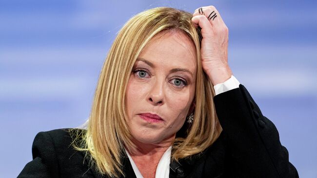 Премьер-министр Италии Джорджа Мелони в студии Rai Studios. 7 октября 2025 года