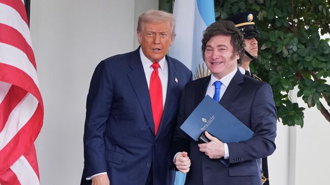 Президент США Дональд Трамп и президент Аргентины Хавьер Милей во время встречи в Вашингтоне