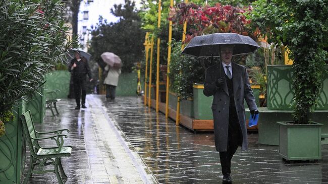 Прохожие во время дождя в Москве