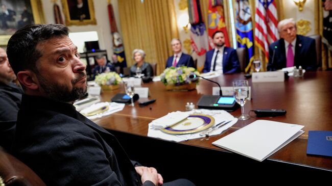Владимир Зеленский во время встречи с Дональдом Трампом в Белом доме в Вашингтоне
