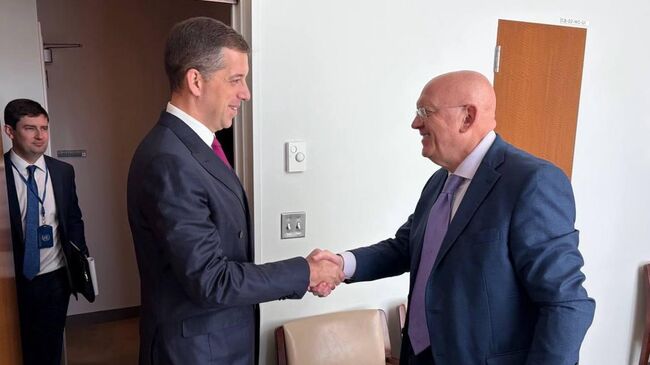 Постпред РФ при ООН Василий Небензя и глава МИД Сербии Марко Джурич во время встречи Постпред РФ при ООН Василий Небензя и глава МИД Сербии Марко Джурич во время встречи