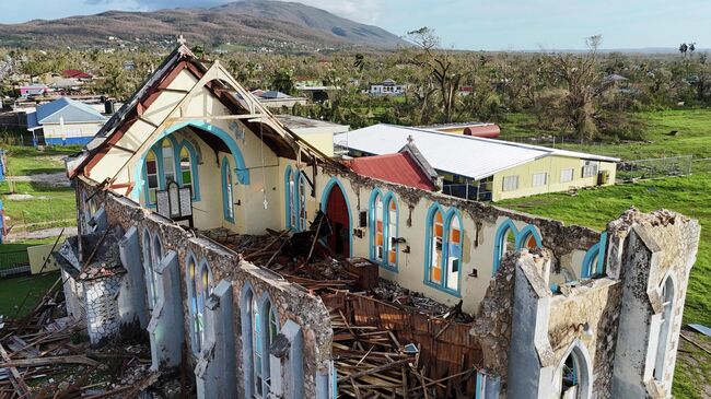 Разрушенная в результате урагана Мелисса церковь на Ямайке. 30 октября 2025