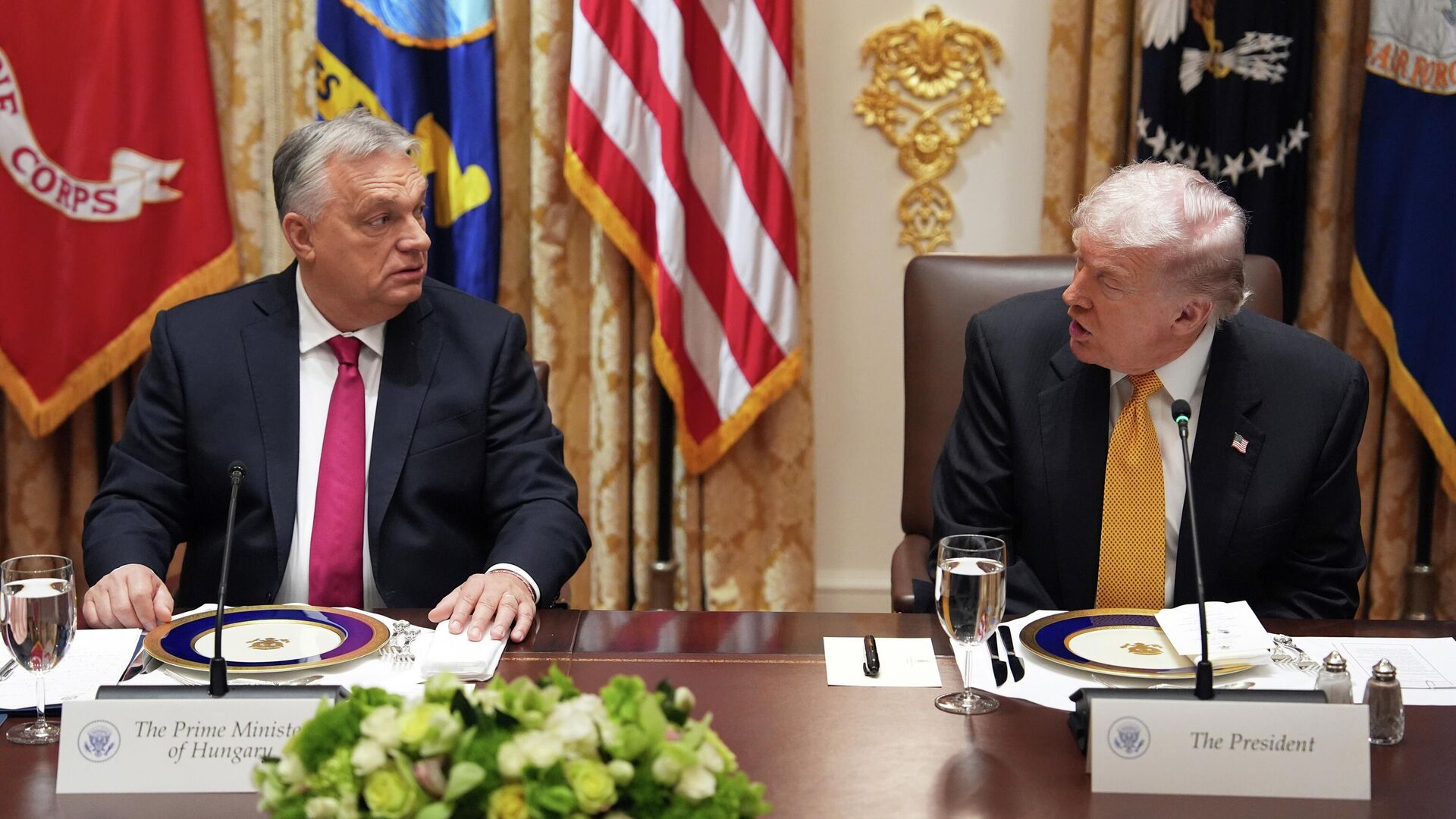 Президент США Дональд Трамп и премьер-министр Венгрии Виктор Орбан во время встречи