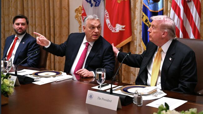 Президент США Дональд Трамп и премьер-министр Венгрии Виктор Орбан во время встречи