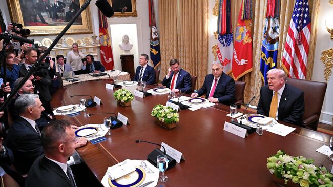 Президент США Дональд Трамп и премьер-министр Венгрии Виктор Орбан во время встречи