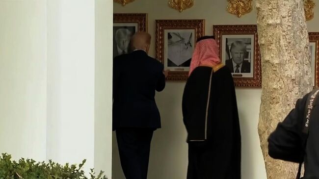 Дональд Трамп и принц Саудовской Аравии в портретной галерее Белого дома