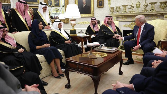 Президент США Дональд Трамп и наследный принц Саудовской Аравии Мухаммед бен Салман во время встречи в Белом доме