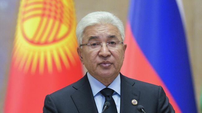 Генеральный секретарь Организации Договора о коллективной безопасности (ОДКБ) Имангали Тасмагамбетов во время заявления для прессы по итогам заседания Совета коллективной безопасности ОДКБ в Бишкеке. 27 ноября 2025