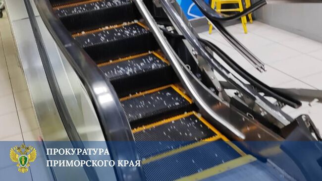 Эскалатор, в который затянуло руку девочки, в торговом центре в Фокино