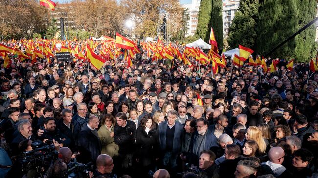 Участники акции протеста против коррупции в правительстве  в Мадриде, Испания