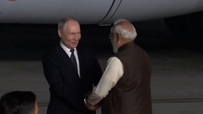 Встреча Путина и Моди в аэропорту