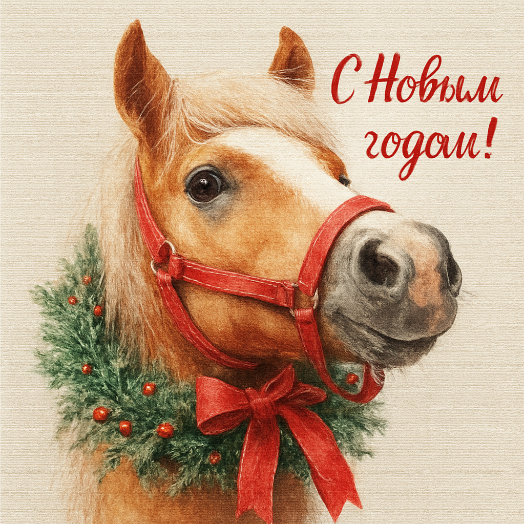 Открытка к Новому году с лошадью в венке  - РИА Новости, 1920, 12.12.2025