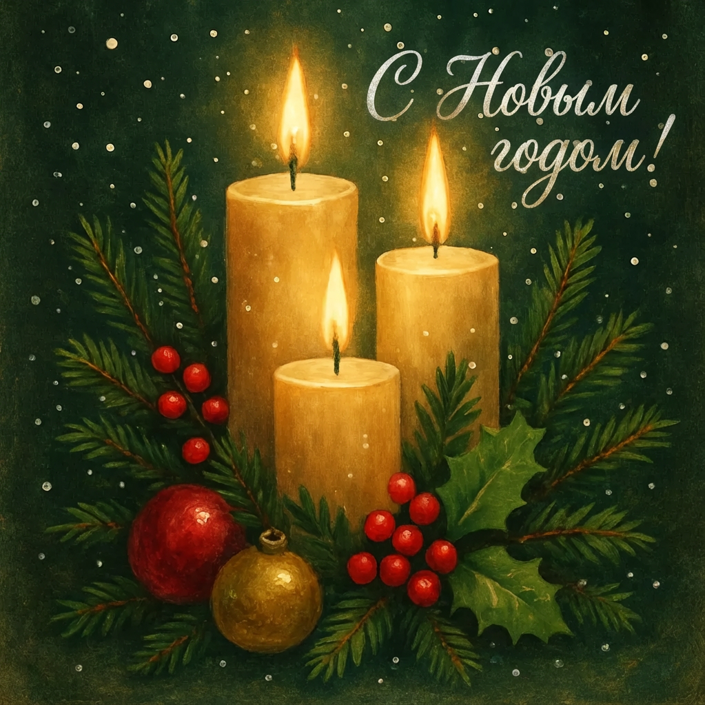 Открытка с новогодним венком и свечами - РИА Новости, 1920, 12.12.2025