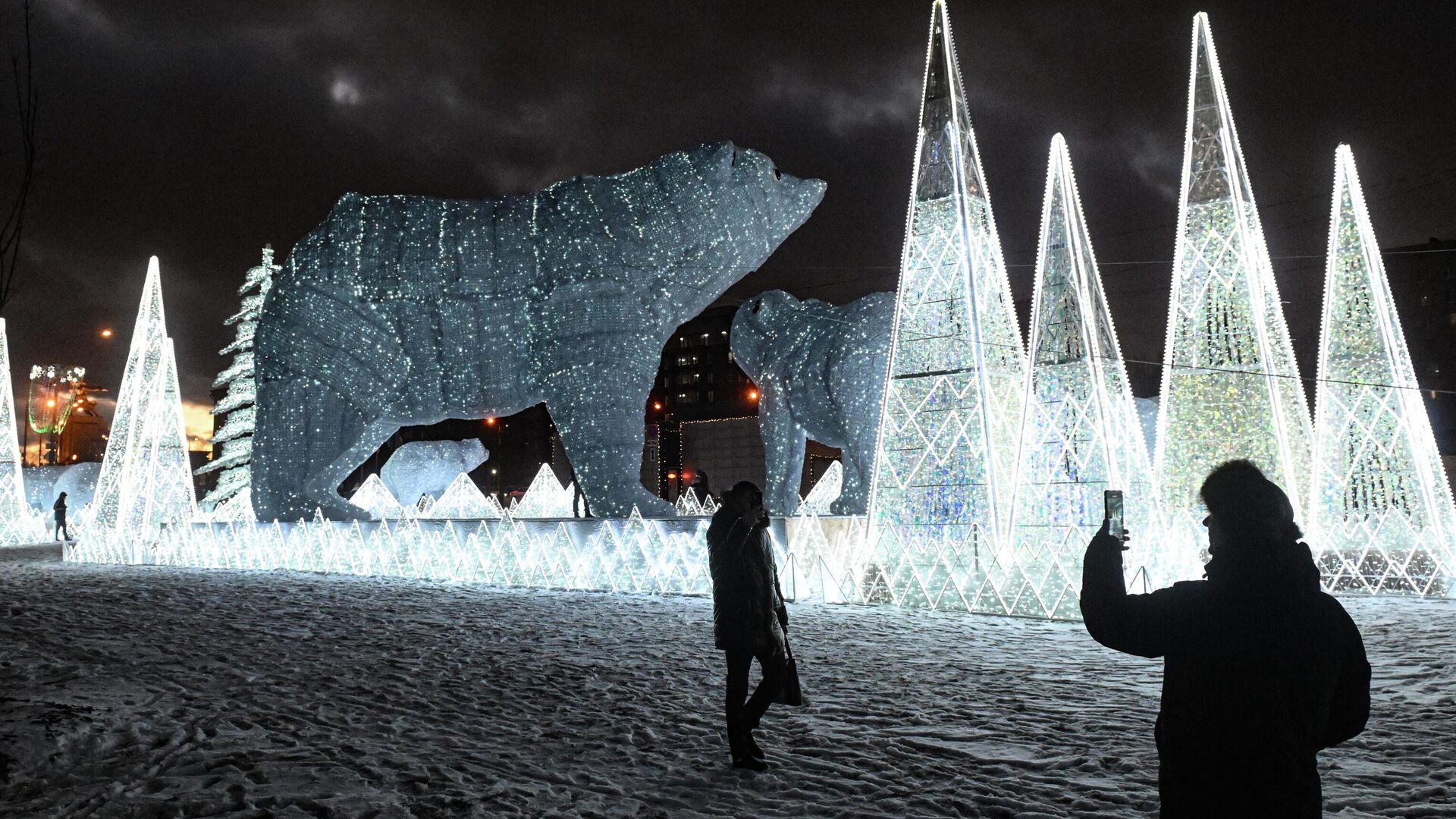 Световая инсталляция Полярные медведи у Ростокинского акведука в Москве - РИА Новости, 1920, 14.12.2025