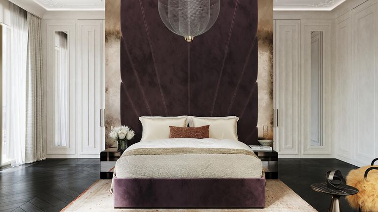 Вариант дизайнерского оформления мастер-спальни пентхауса в Крестовоздвиженском переулке