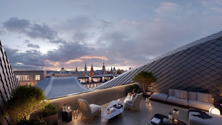 Терраса пентхауса в малоэтажном квартале на Никольской улице