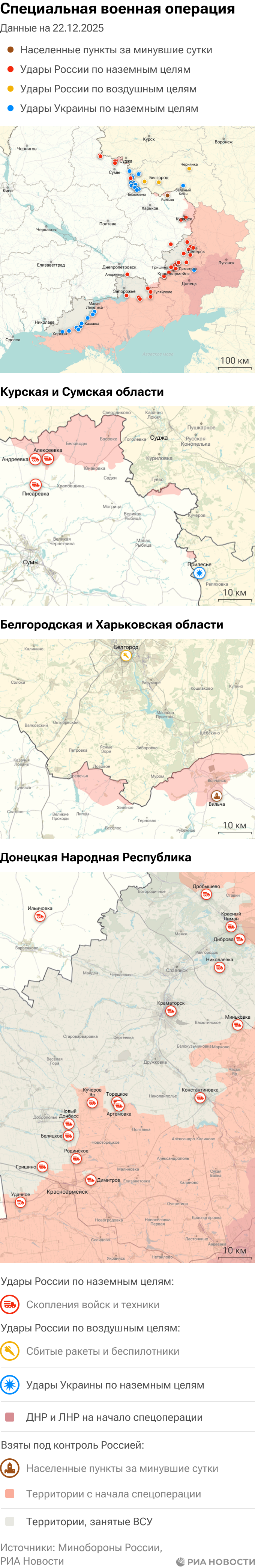 Карта спецоперации Вооруженных сил России на Украине на 22.12.2025