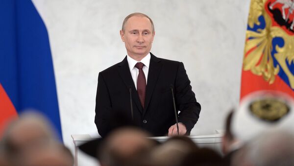 Выступление Владимира Путина по вопросу принятия Крыма в состав России. Фото с места событий