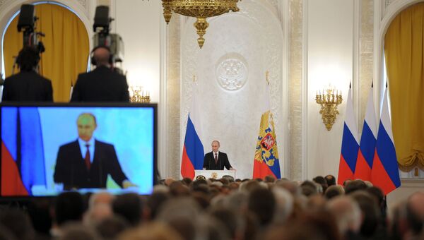 Выступление Владимира Путина по вопросу принятия Крыма в состав России. Фото с места событий