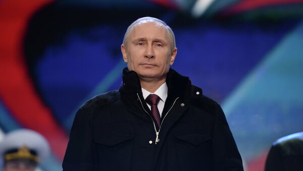 В.Путин посетил митинг-концерт Мы вместе! на Красной площади в Москве. Архивное фото