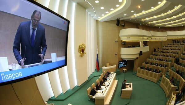 Сергей Лавров на внеочередном заседании Совета Федерации РФ. Фото с места события