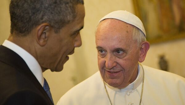 Президент США Барак Обама во время встречи с папой Римским Франциском. Фото с места события