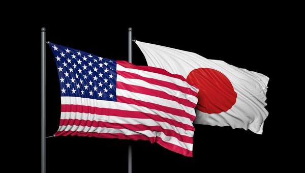 Флаги Японии и США, архивное фото