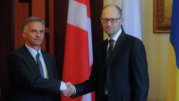 Встреча президента Швейцарии Дидье Буркхальтера с Арсением Яценюком 14 апреля 2014