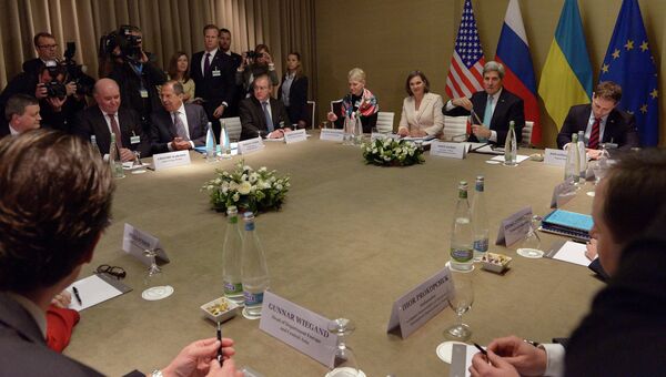 Четырехсторонняя встреча (РФ, США, ЕС и Украина) по урегулированию украинского внутриполитического кризиса в Женеве. Архивное фото