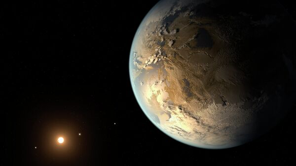 Планета Kepler-186F в системе звезды-красного карлика Kepler-186 глазами художника